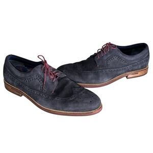 Ted Baker London Men's Sz 13 Fanngo Suede Leather Wingtip Oxford Shoes Navy Blue
